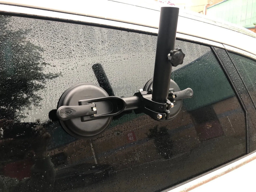 Black off-road car sucker base flagpole mount with ABS construction and glass sucker mechanism