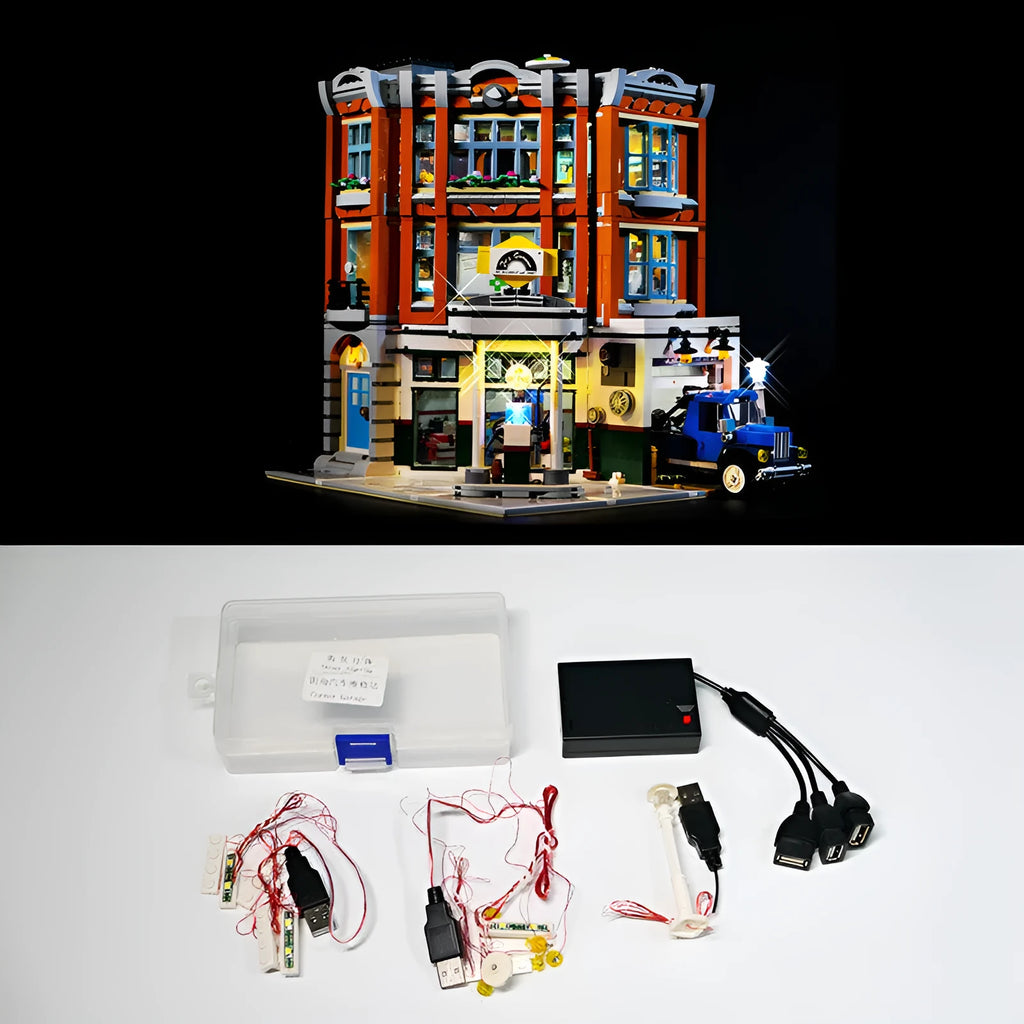 Set of plastic MOC LED lighting accessories and components for model building projects