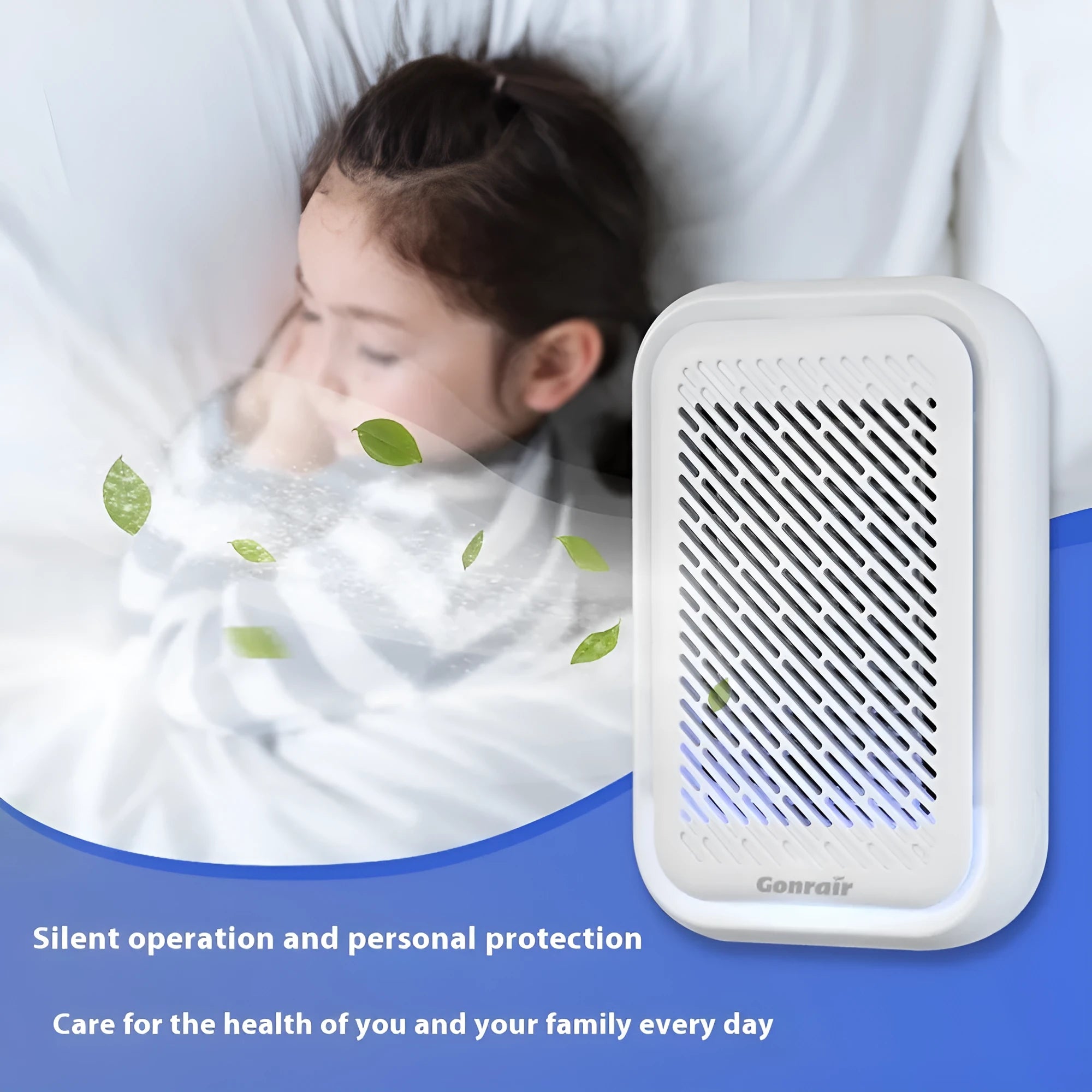 White wall-mounted air purifier unit with filter screen for rooms up to 10 square metres