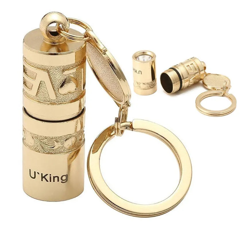 Waterproof mini portable LED flashlight keychain with gold zinc alloy housing