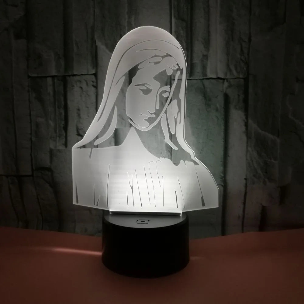 3D LED night light showing dual-ring pattern on acrylic plate with ABS base and control button.