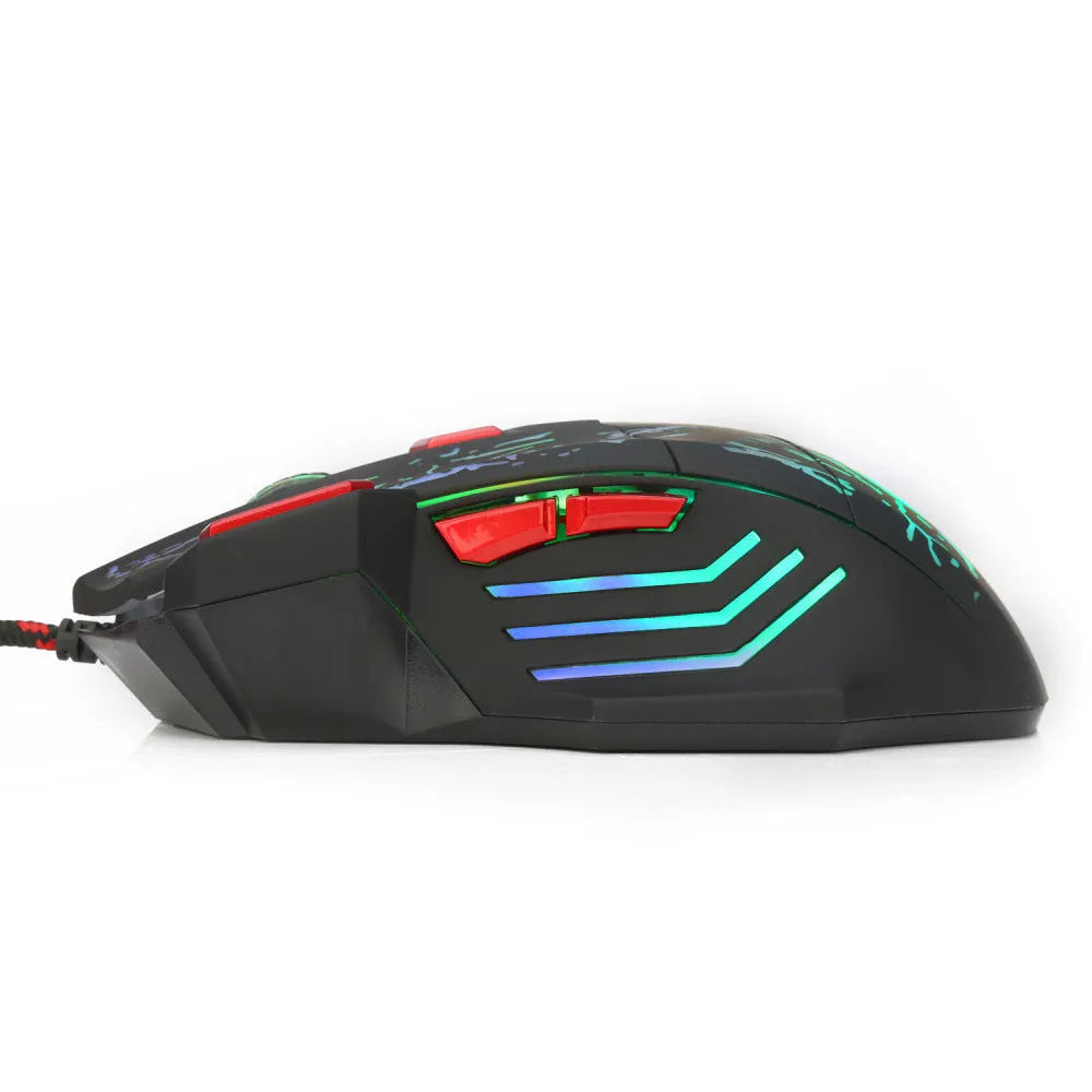 Water Crack colourful luminous gaming mouse with LED lighting effects and USB cable