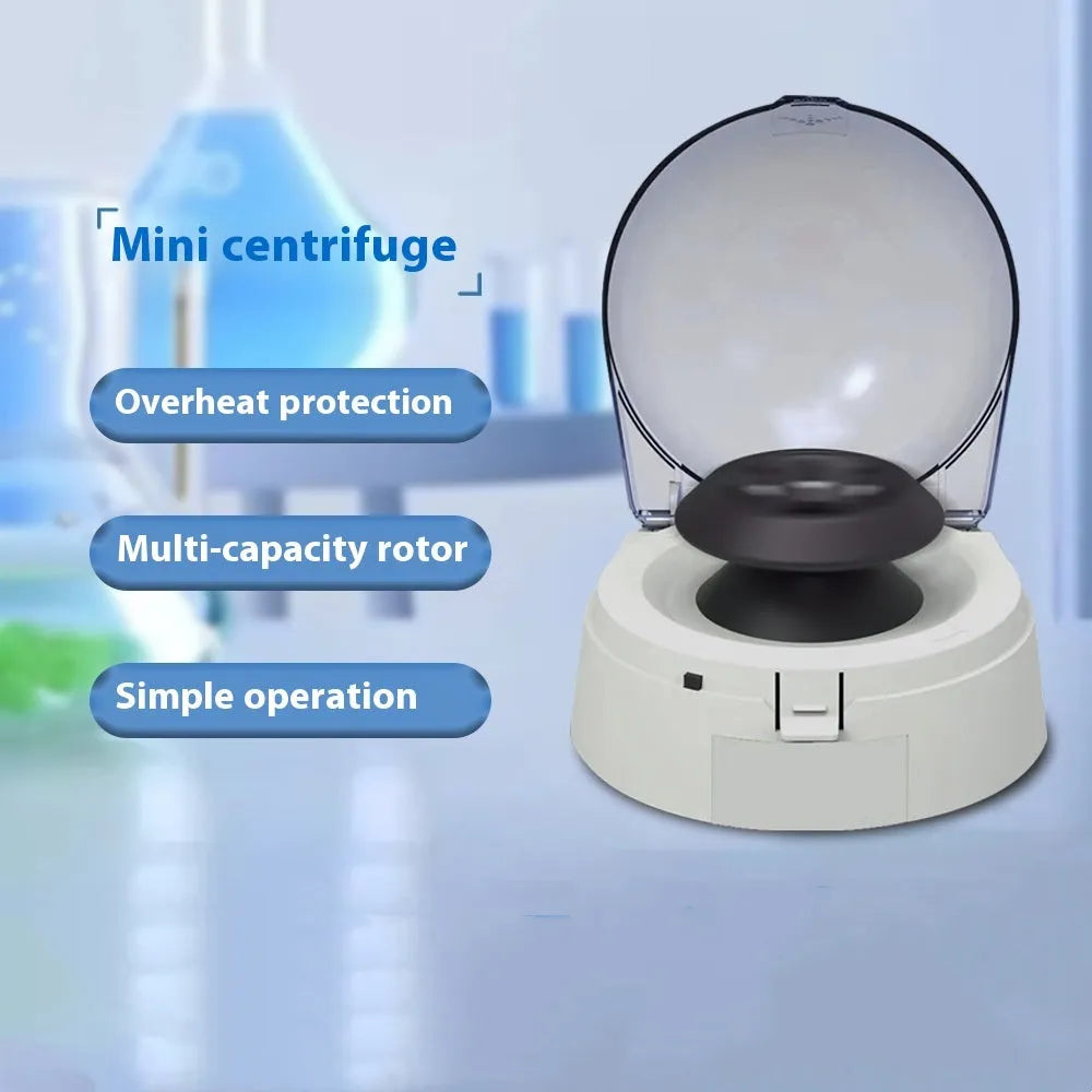 Mini laboratory centrifuge with compact design measuring 157x170x120mm