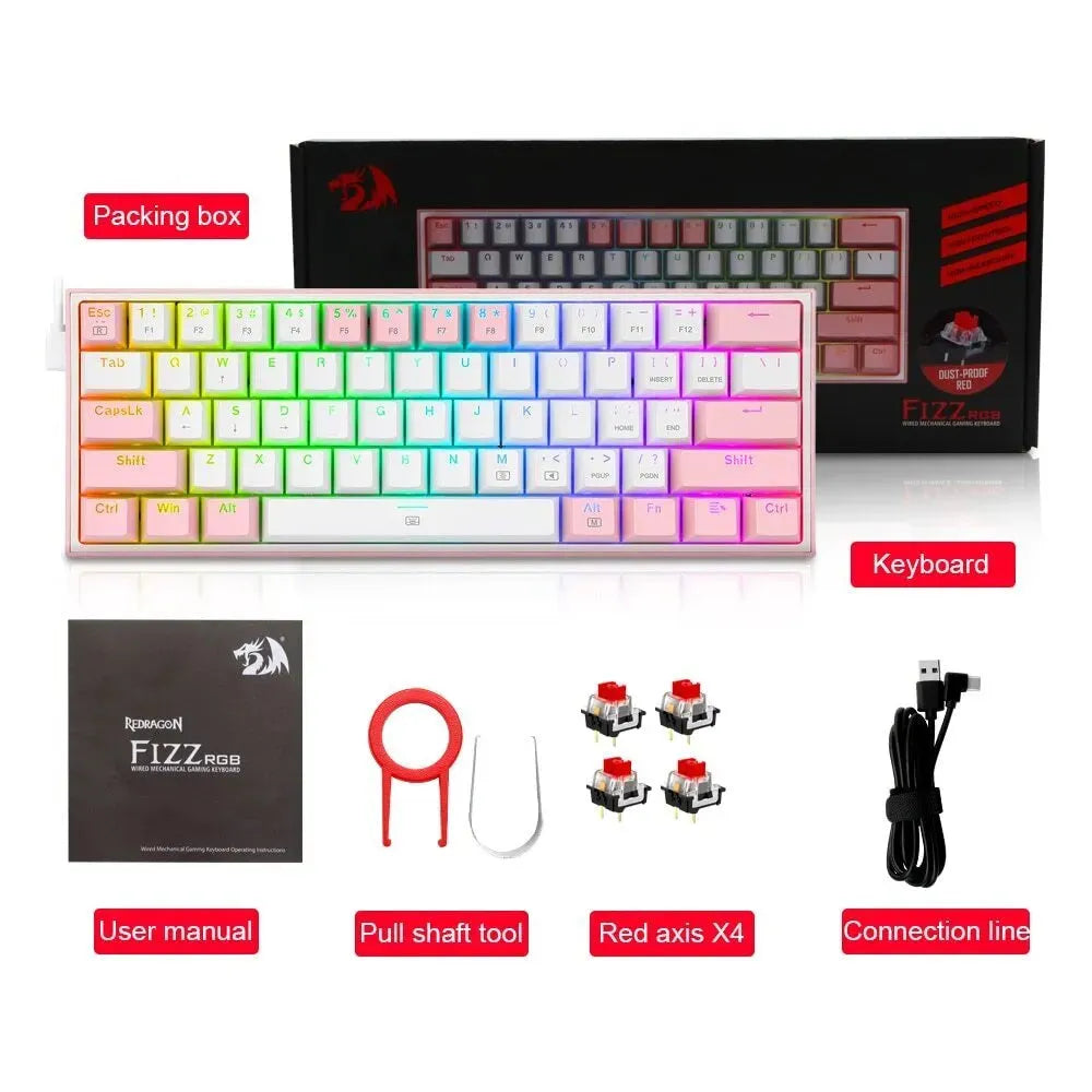 K617 mechanical keyboard with RGB lighting in white pink colour option showing multimedia keys