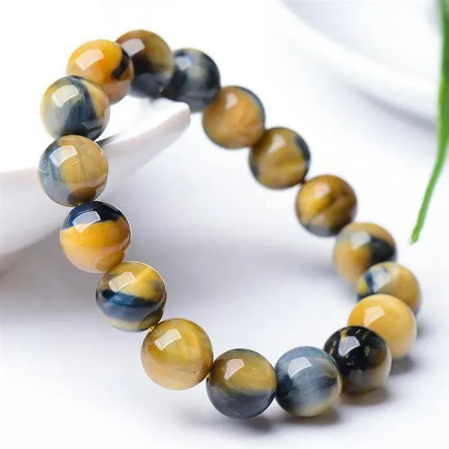 Handmade fantasy tiger eye agate bracelet with round beads in geometric unisex design