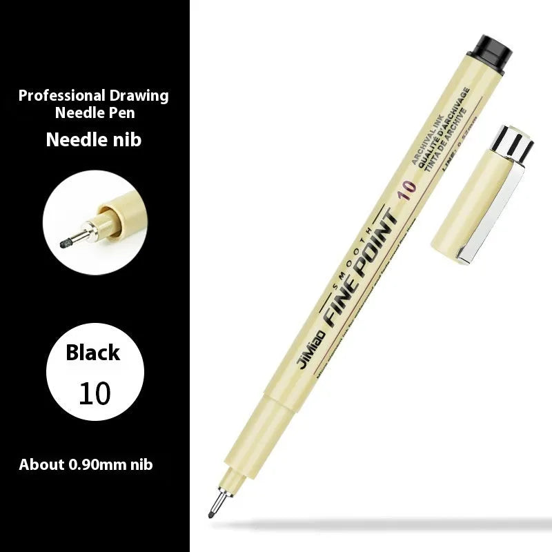 Waterproof needle pen drawing set with syringe-style design and black ink cartridge