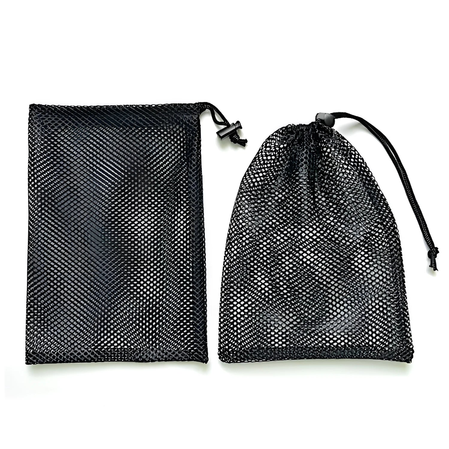 Black drawstring mesh storage bag for children's water ball toys and outdoor play equipment.