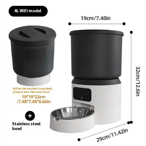 4-litre smart pet feeder with WiFi remote control and optional video camera for cats and dogs