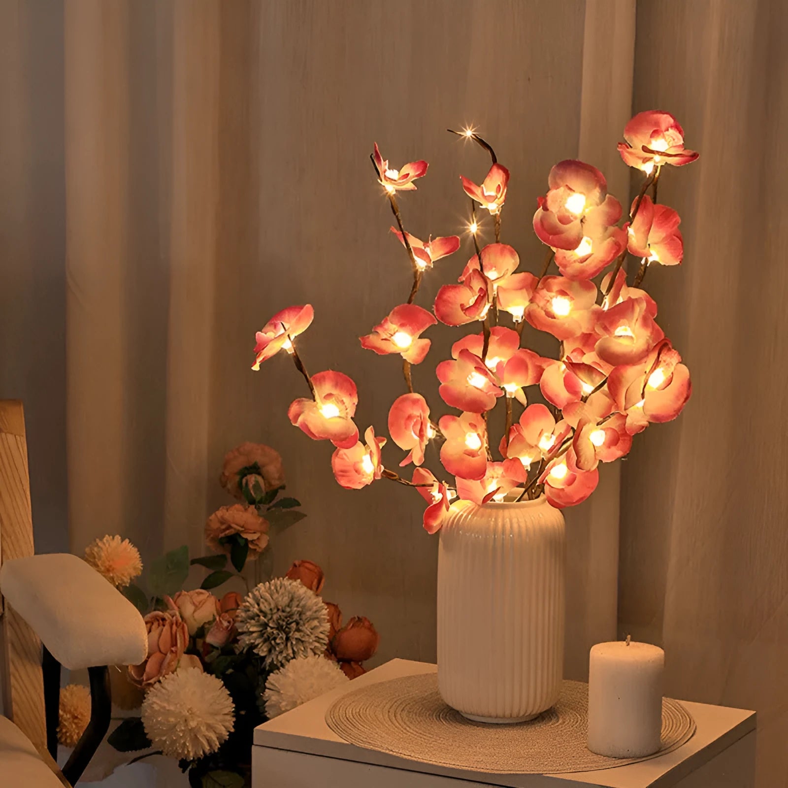 Pink LED Phalaenopsis branch decorative light measuring 65cm with fabric and plastic shell