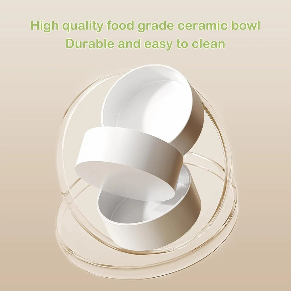 Green ceramic elevated cat bowls with 15 degree tilt on non-slip base
