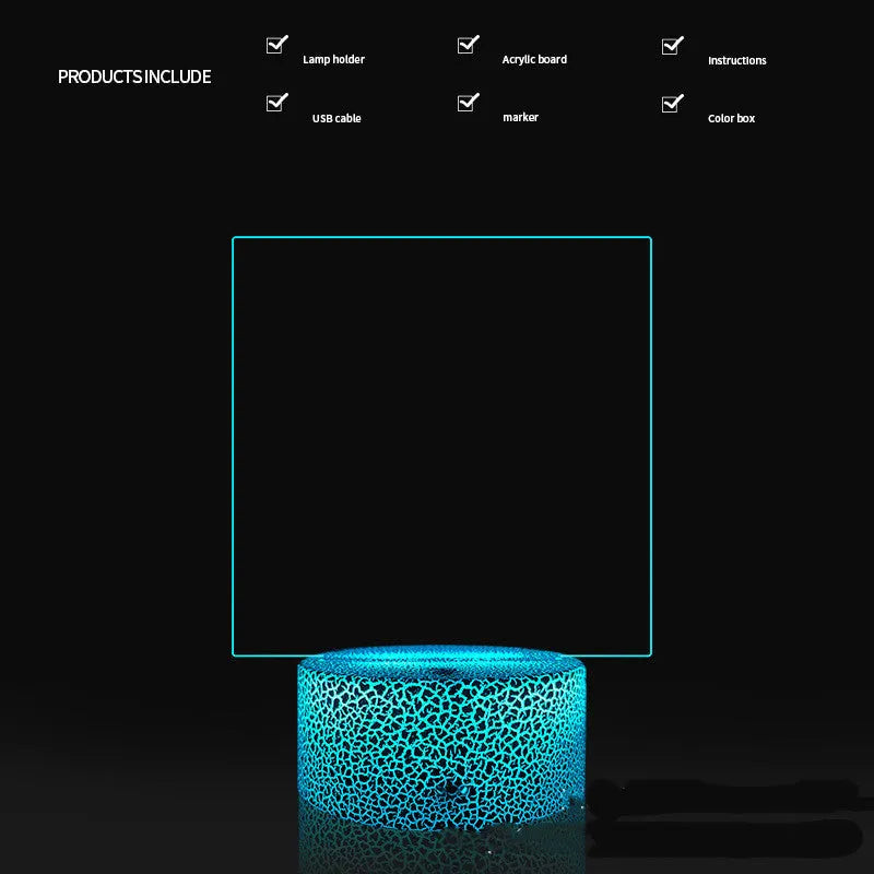 3D acrylic message board night light with remote control and stylus on wooden desk