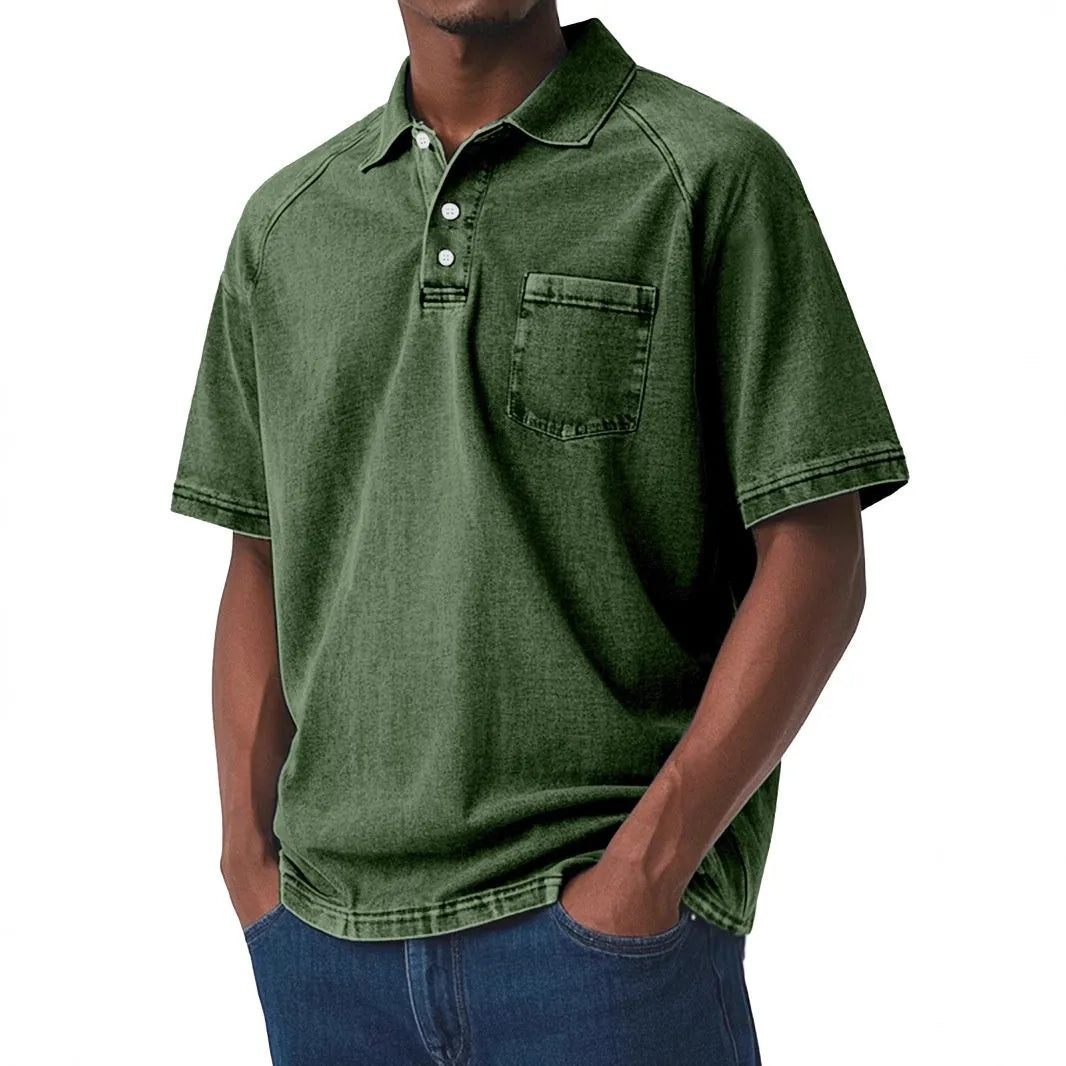Plus size men's loose fit short sleeve shirt with Korean cardigan style in polyester fabric