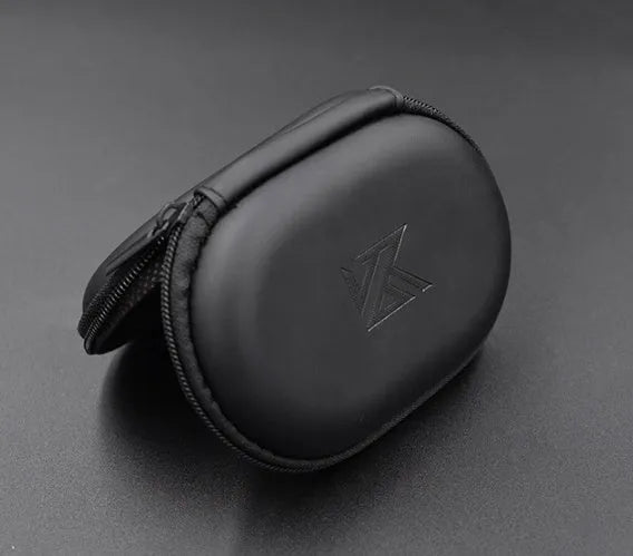Black oval faux leather earphone storage bag with zipper, for EDX PRO and compatible models.