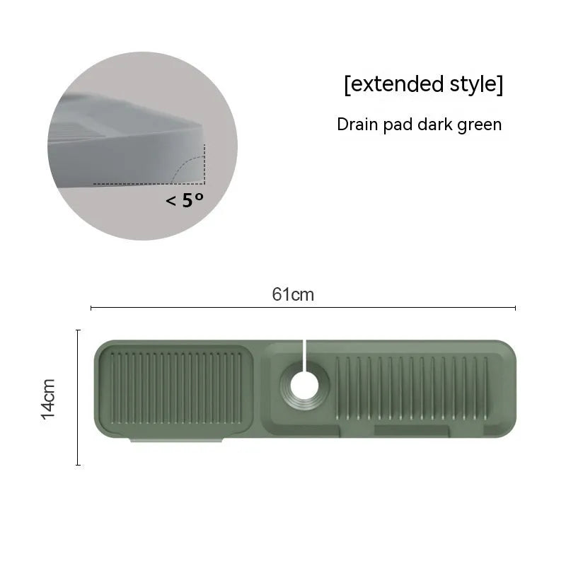 Silicone faucet splash guard pad in beige colour with sloped design and visible drain channels