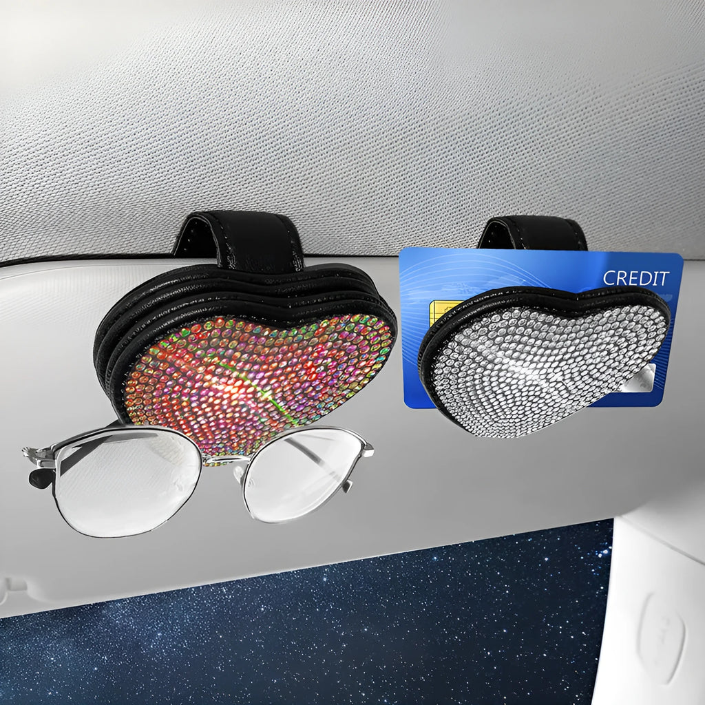 Diamond pattern PU leather magnetic clip for car sun visor, holding glasses