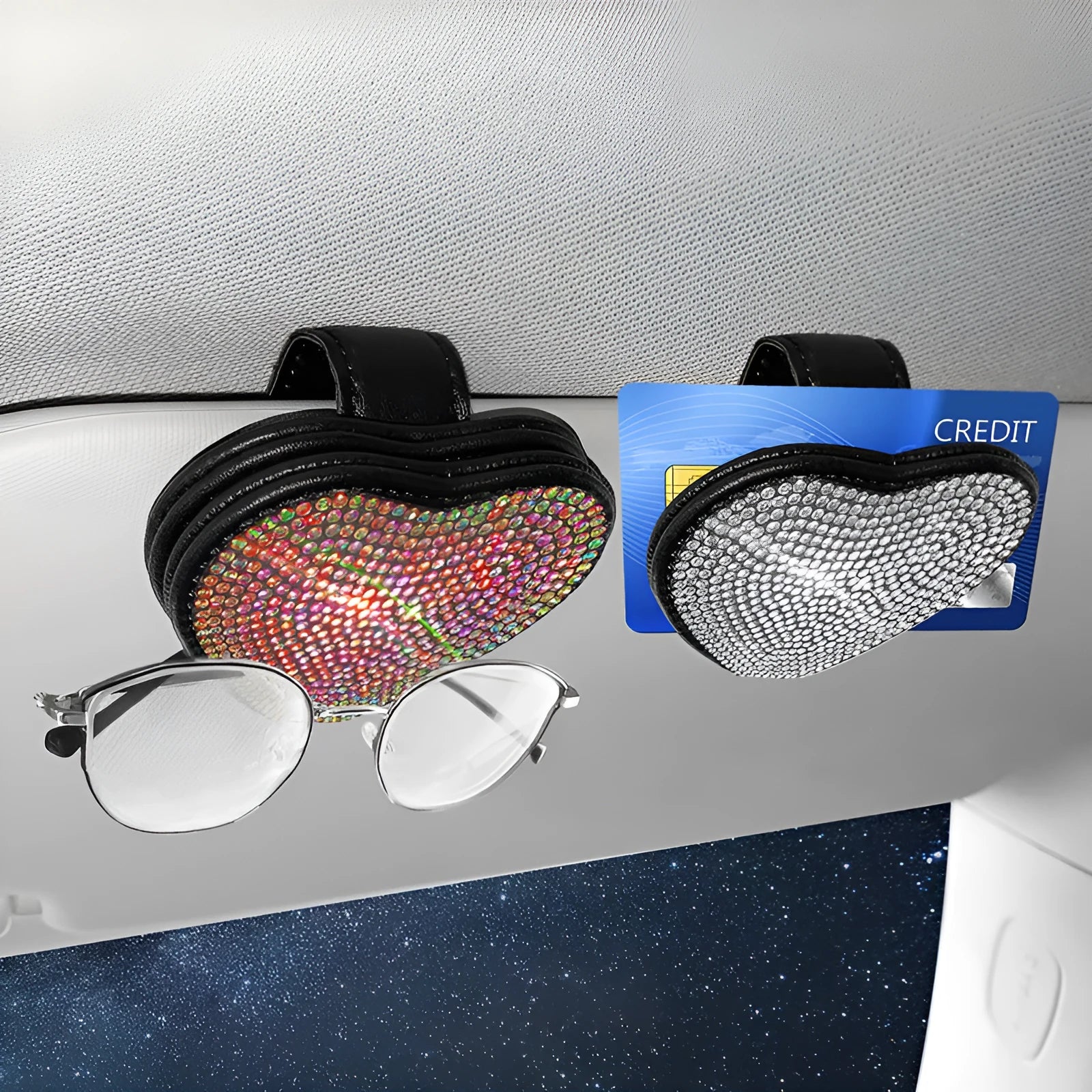 Diamond pattern PU leather magnetic clip for car sun visor, holding glasses