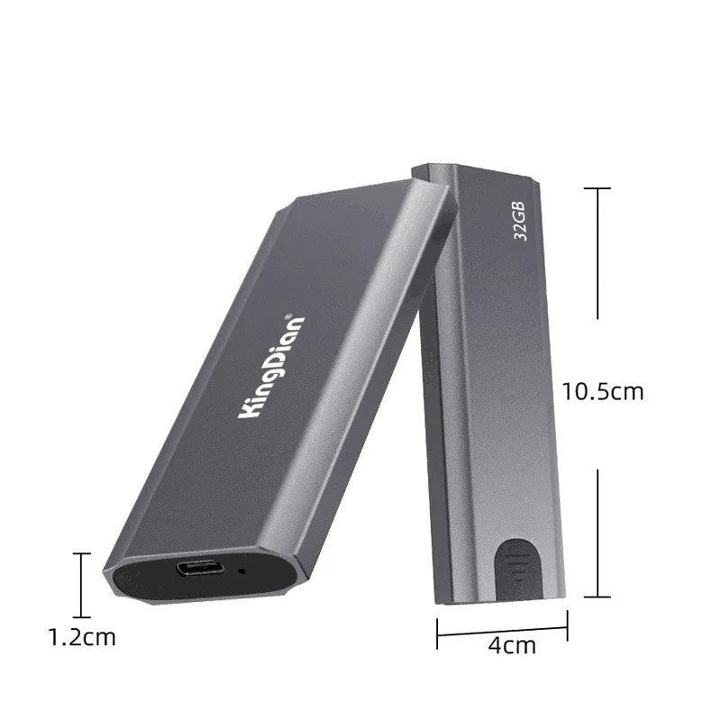 Grey mobile external SSD with USB 3.0 interface for smartphone connection
