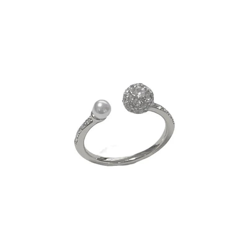 Women's open-end ring with round zircon stones in gold and silver plating options