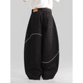 Black straight-leg men's trousers with mid-waist design and zip fly placket in micro-elastic polyester denim fabric