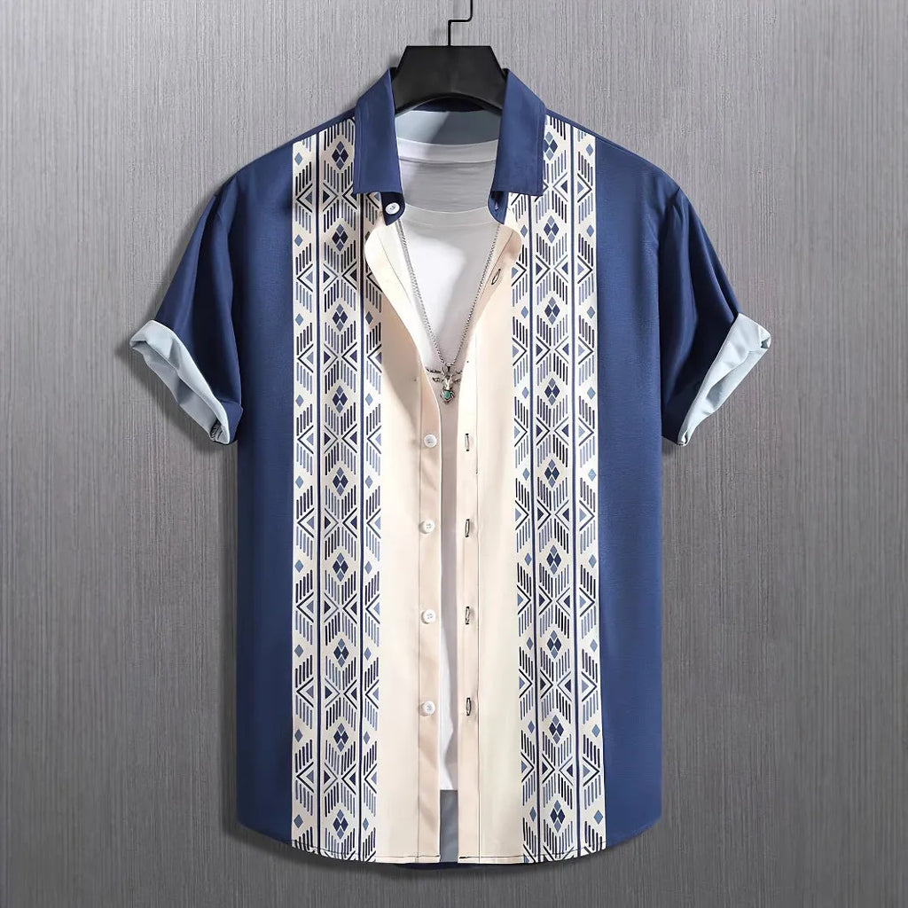 Men's plaid short-sleeved summer shirt in polyester with elastic band fabric