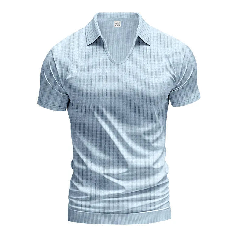 Men's loose fit V-neck short sleeve t-shirt in a light grey solid colour