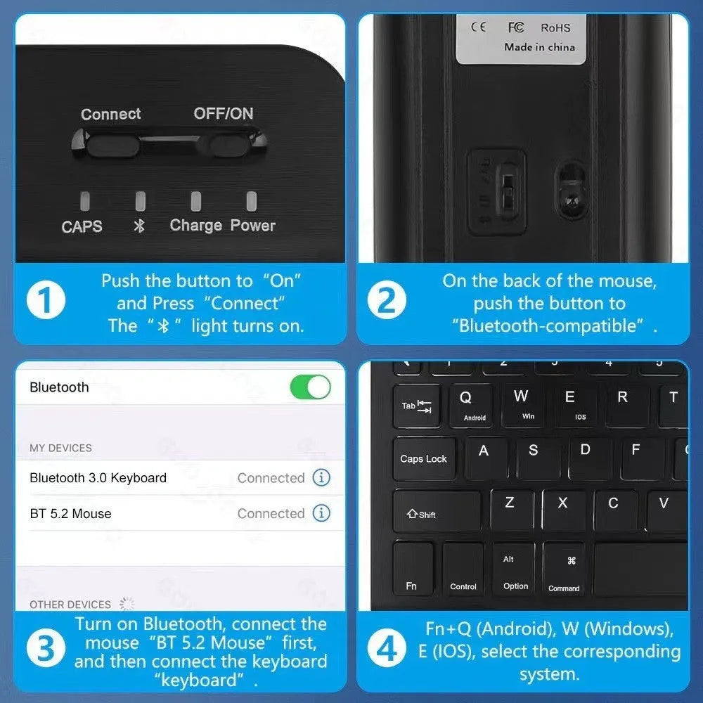 iPad leather protective case with luminous Bluetooth keyboard and mouse in black colour with RGB backlighting