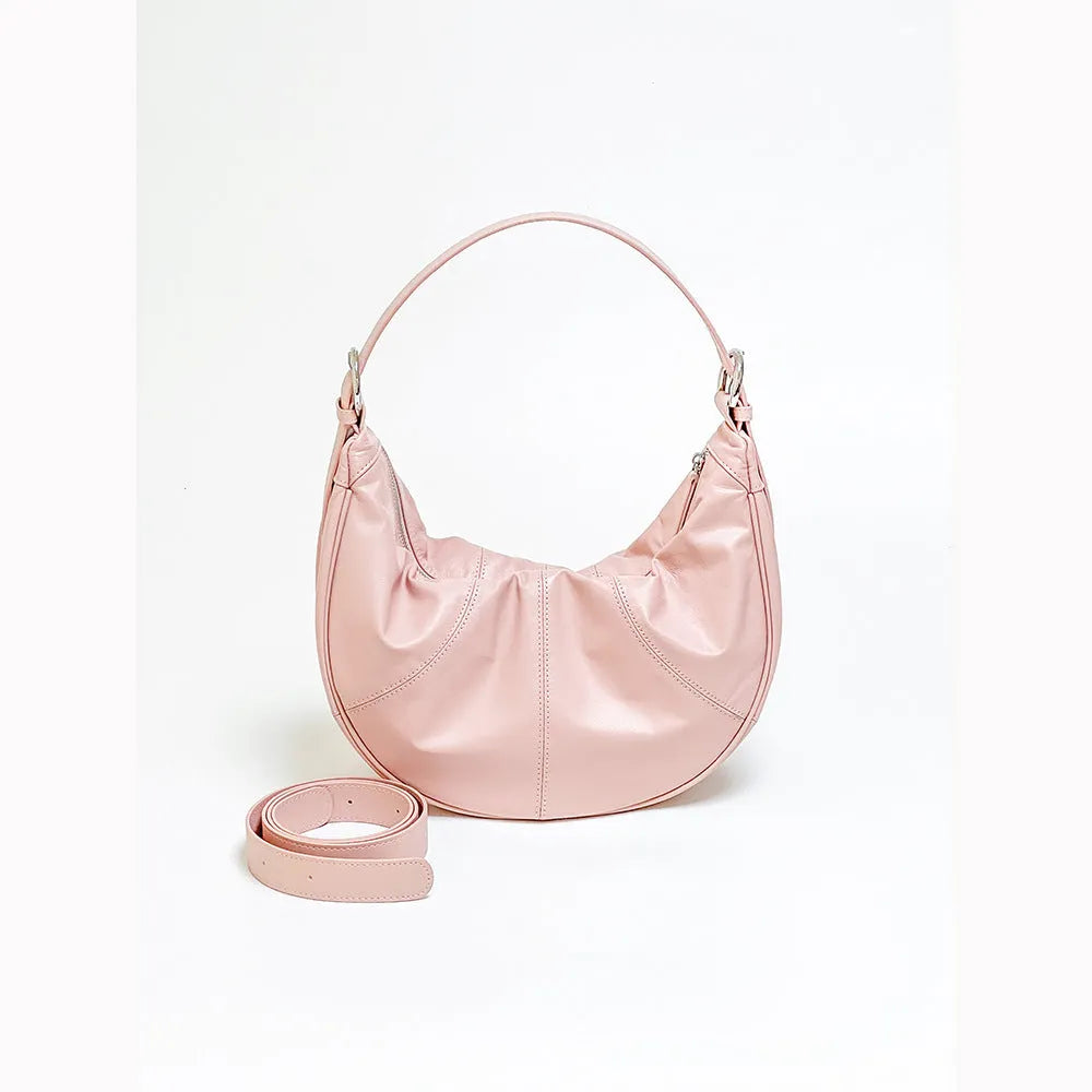 Women's genuine leather shoulder bag with dumpling shape design in four colour options