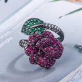 Geometric black gold personality ring with red corundum stones