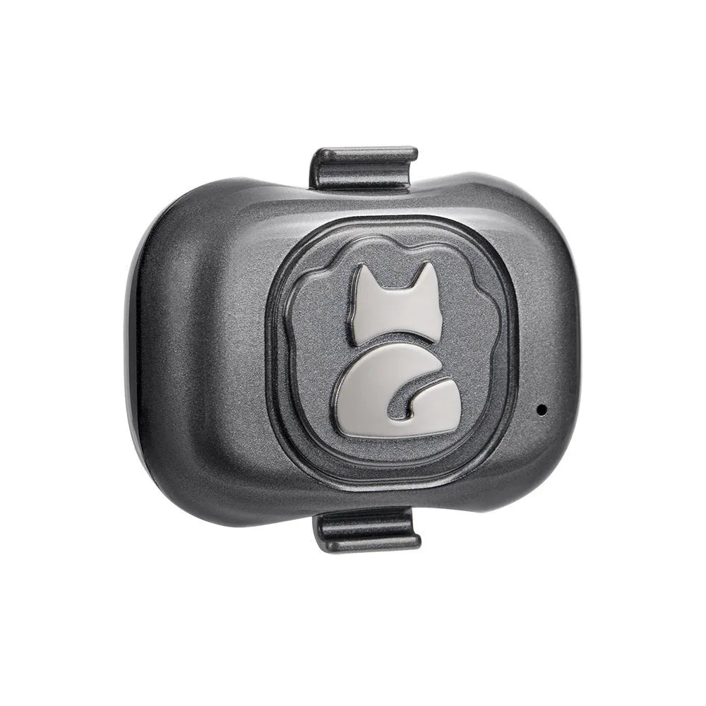 Black pet GPS locator with hanging rope attachment for collar mounting