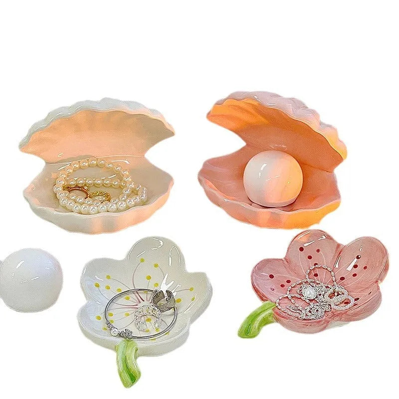 White porcelain decorative tray with storage compartment and optional small night light in pink or yellow colour
