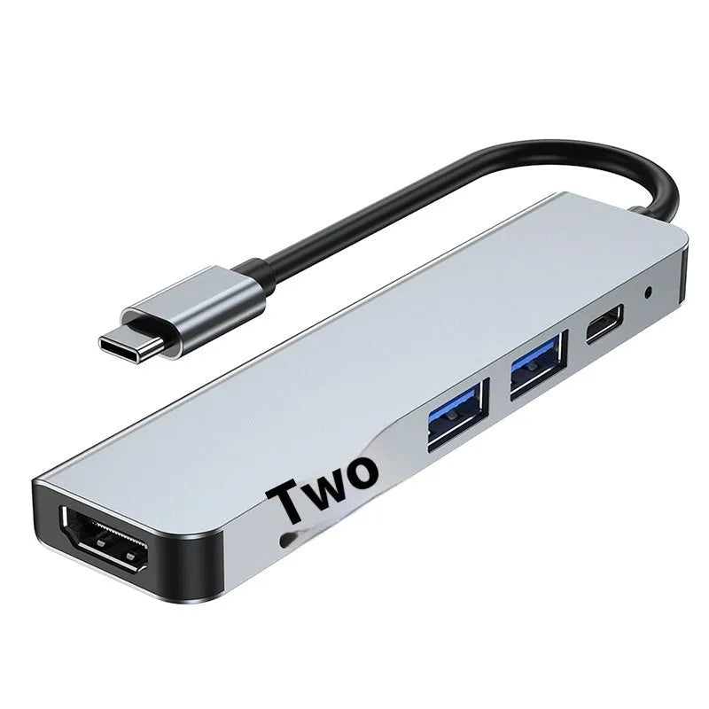 Portable aluminium 6-in-1 USB-C expansion dock for laptops and tablets