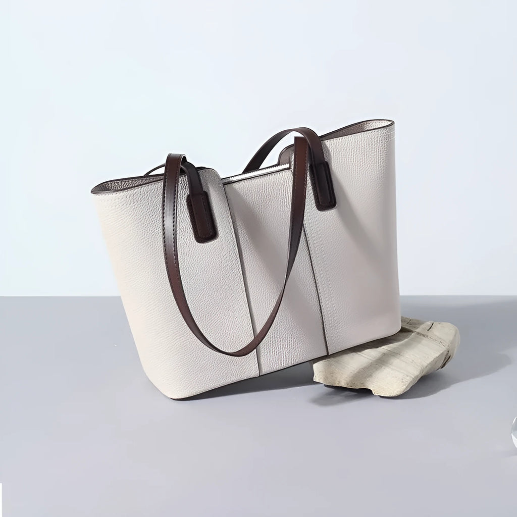Genuine leather women's shoulder bag in khaki colour with sandwich pocket and box-type design