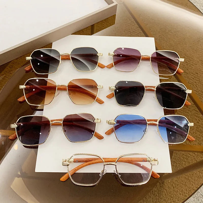 Women's frameless gold alloy frame glasses with multiple lens colour options