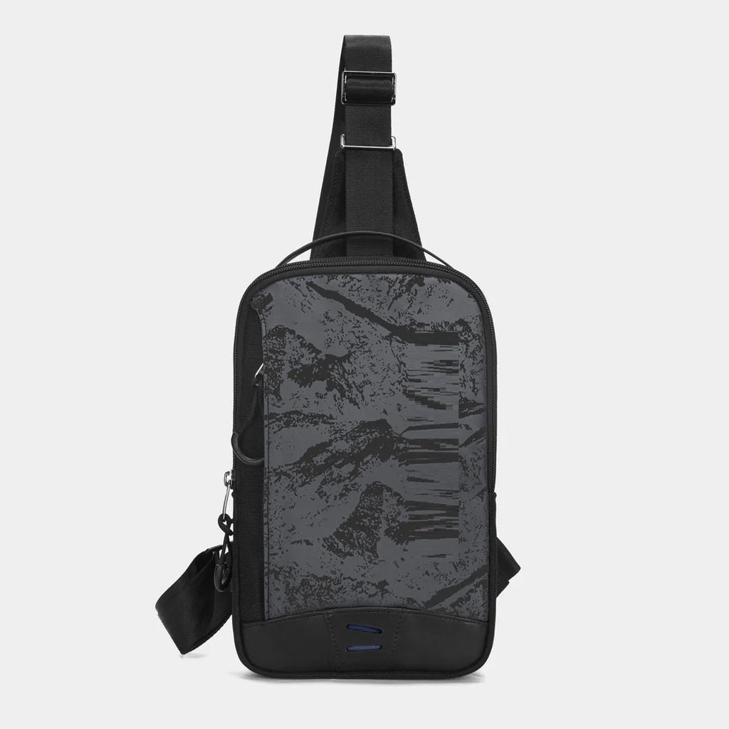 Casual black TPU camouflage chest pack with single shoulder strap and soft handle