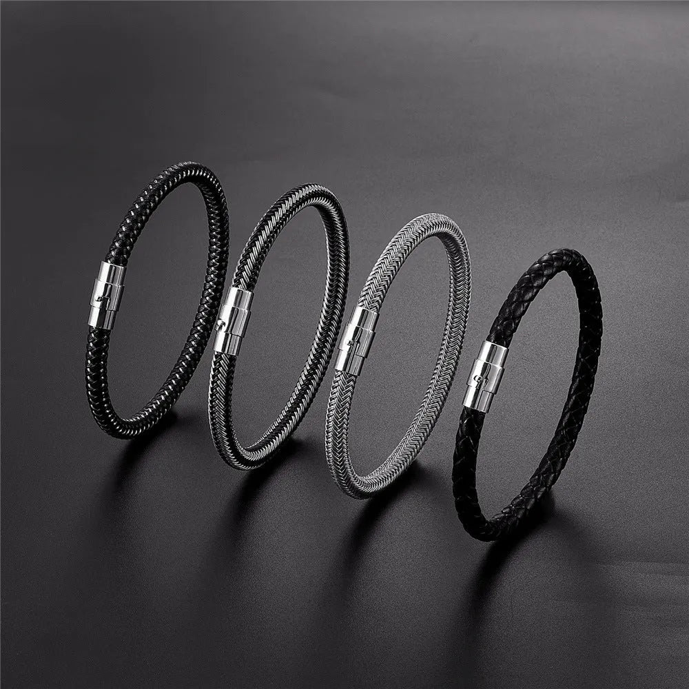 Men's geometric titanium steel wire bracelet with a magnetic clasp
