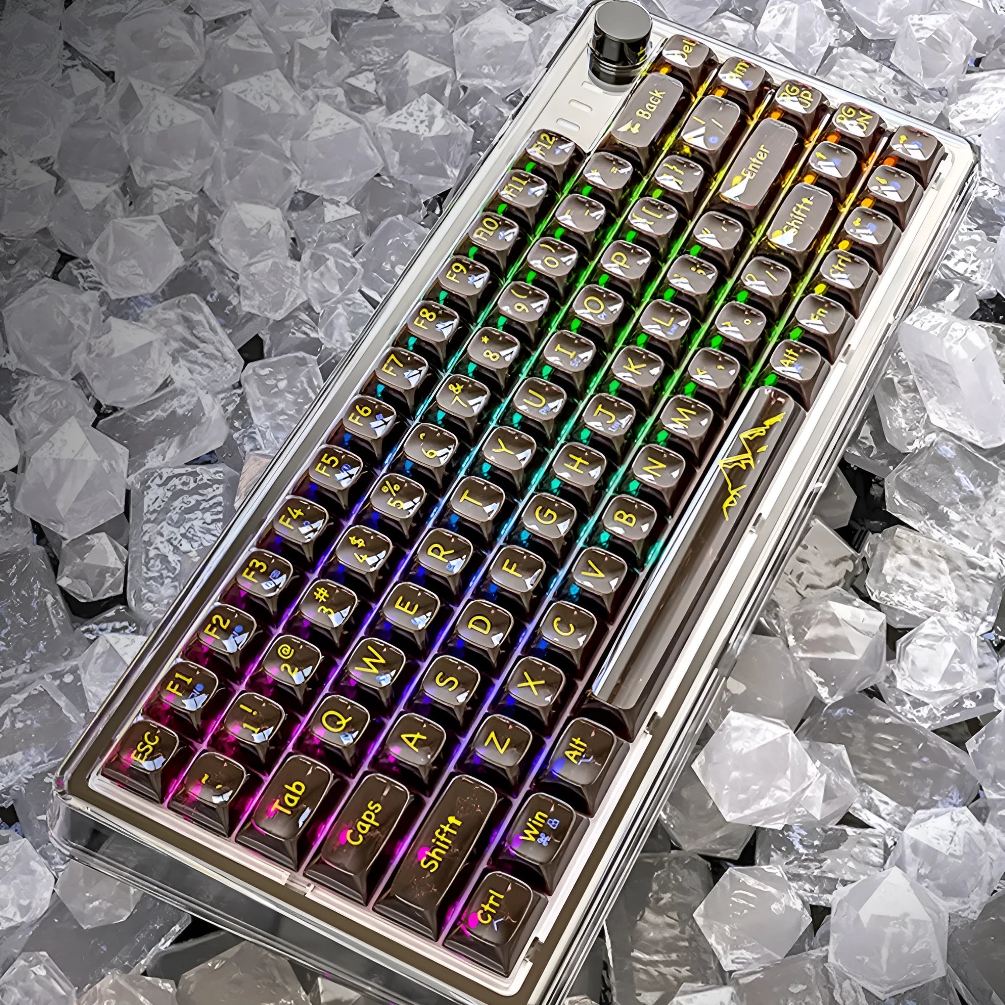 Attack Shark K75 transparent wireless mechanical keyboard with RGB lighting and hot-swappable switches