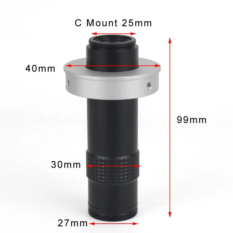 Black industrial camera microscope lens with 0.1-1.3X magnification and 130× digital enlargement