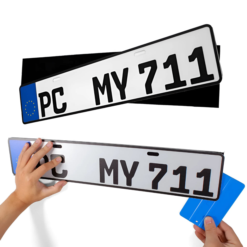 Double-sided adhesive tape for licence plates showing right-angle 100x500mm design