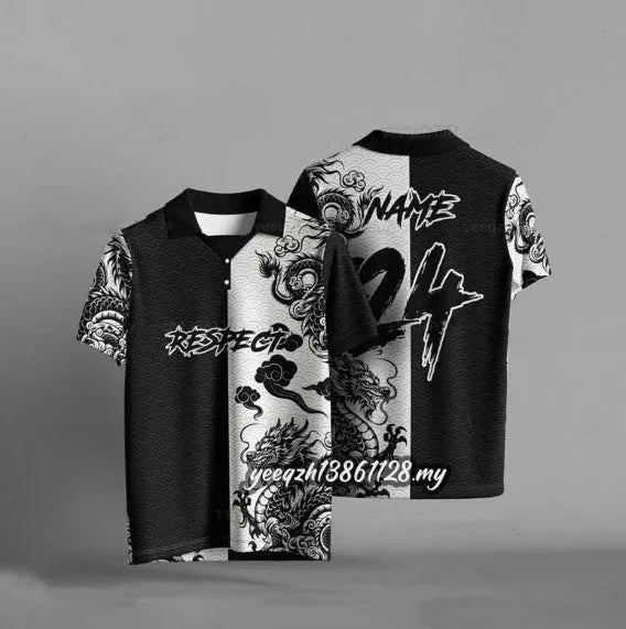 Black loose-fit casual T-shirt with a 3D digital print on the front.