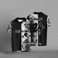 Black loose-fit casual T-shirt with a 3D digital print on the front.