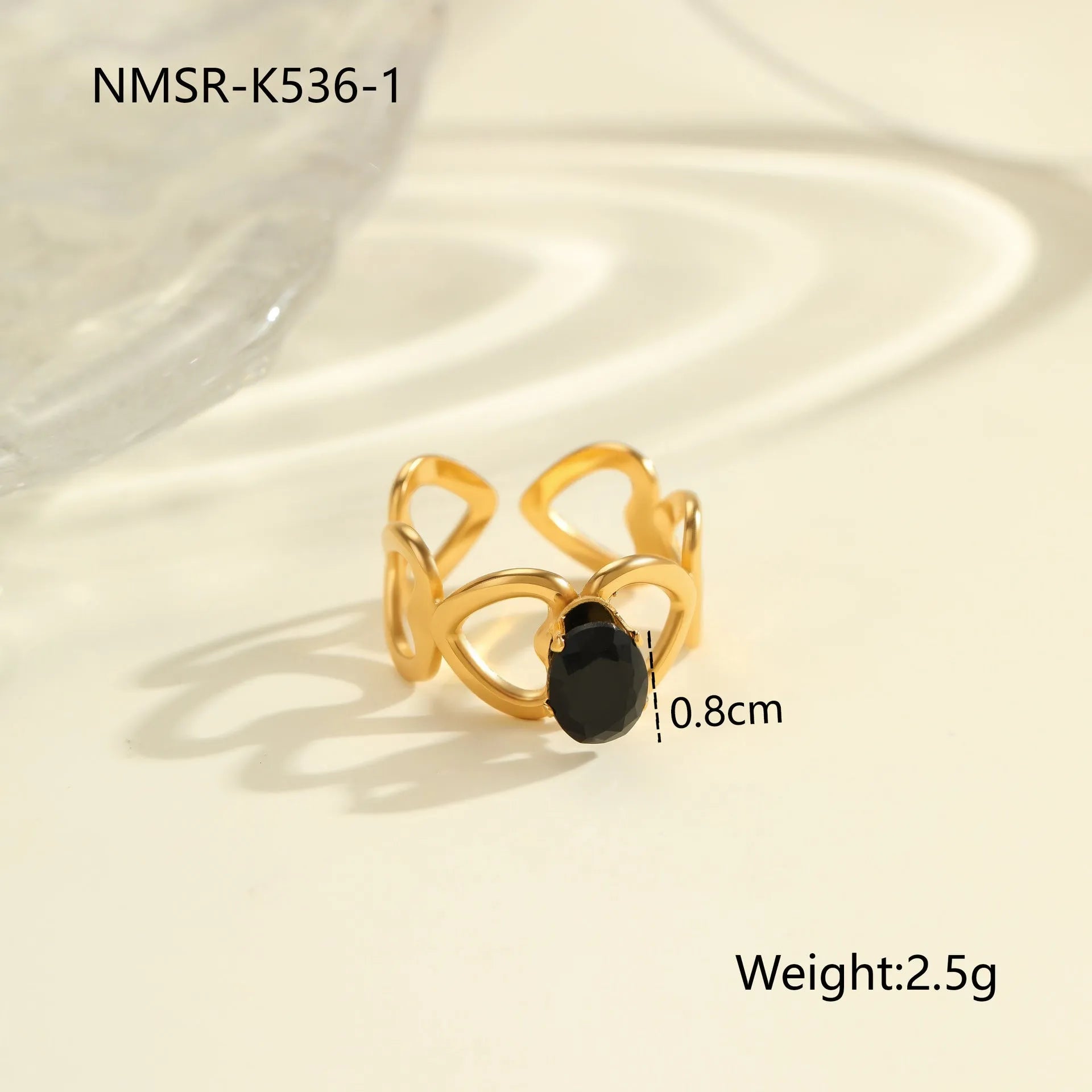 Adjustable geometric stainless steel ring with zircon inlays for women