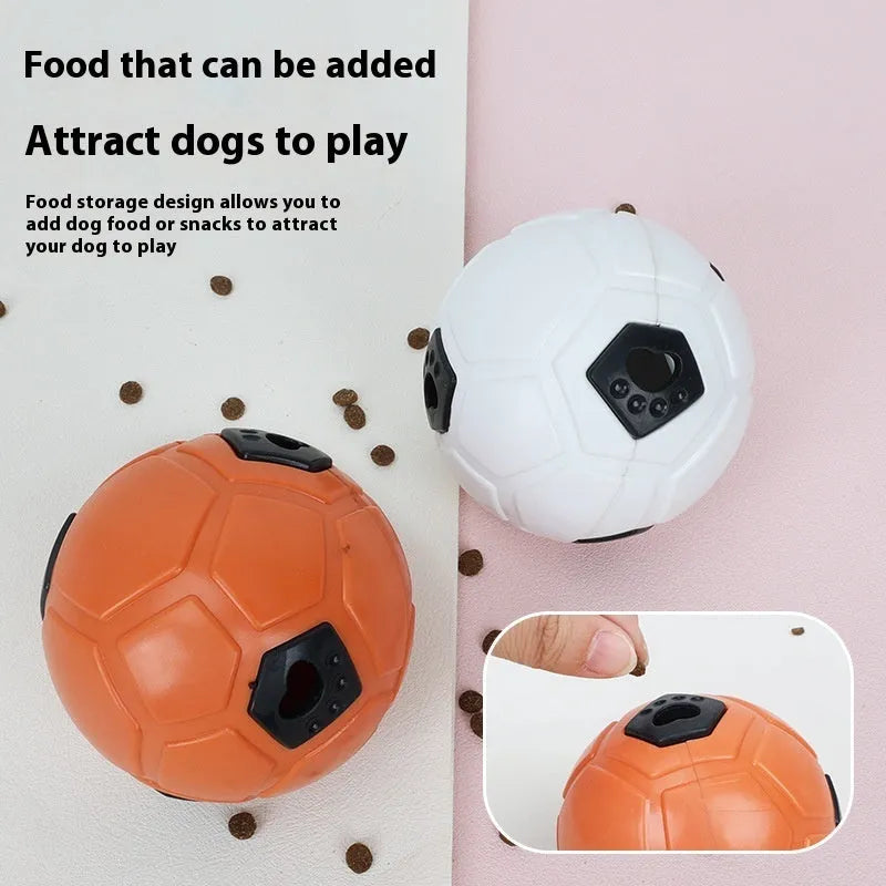 Orange and white TPR dog toy ball for chewing, showing hollow and tooth cleaning stick styles.