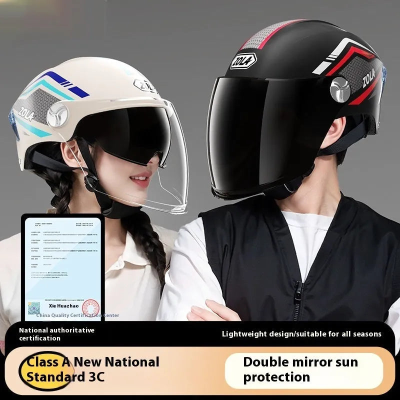 3C certified ABS plastic motorcycle half helmet shown in a light brown double mirror colour variant.