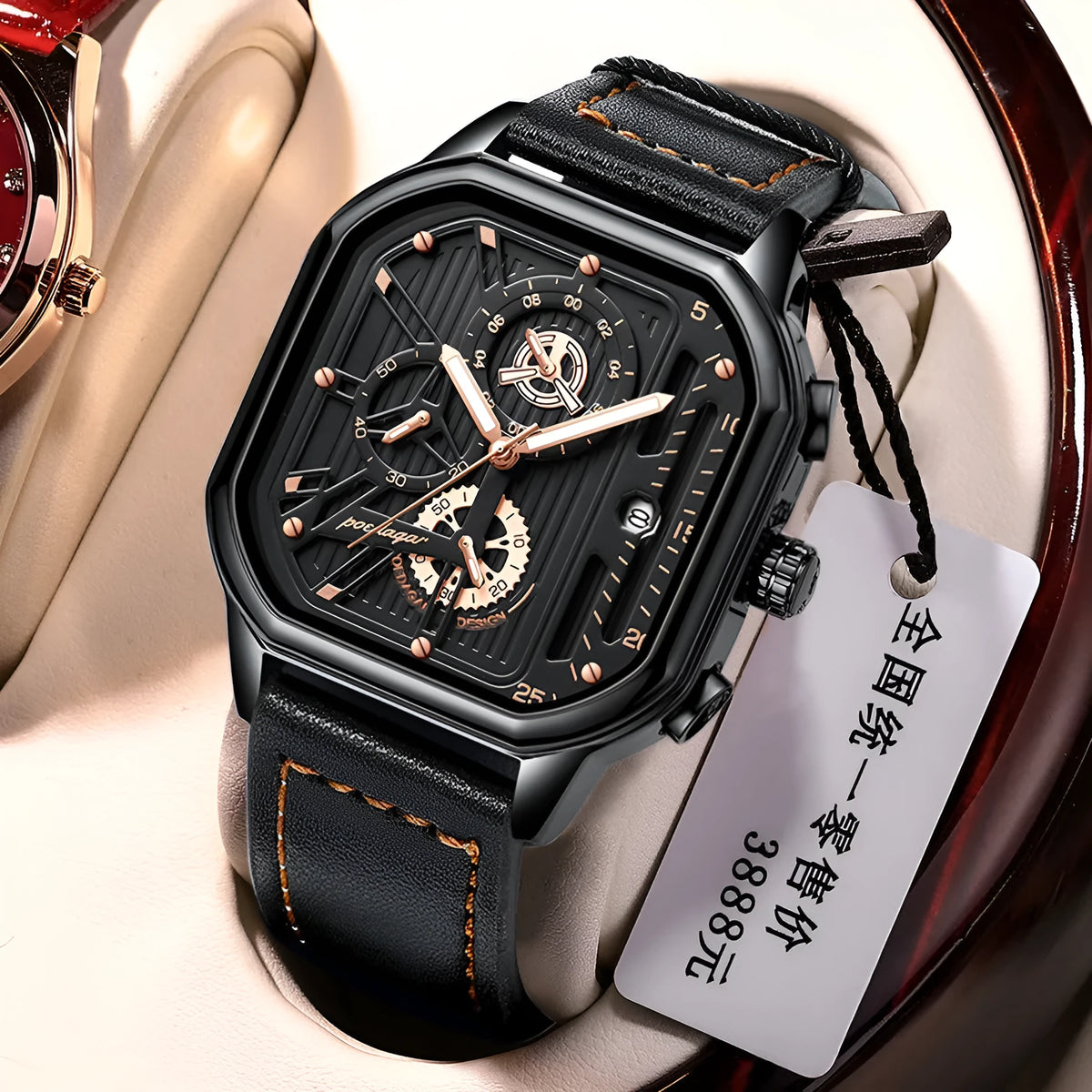 Men's sports quartz watch with 8mm belt-style case in gold or silver shell options