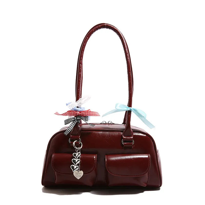 Retro pillow-shaped women's handbag in PU leather with one-shoulder underarm design