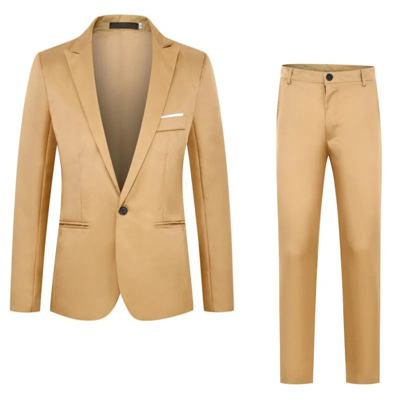 Men's loose fit acetate fibre suit for weddings in multiple colours including black, blue, grey, and wine red.