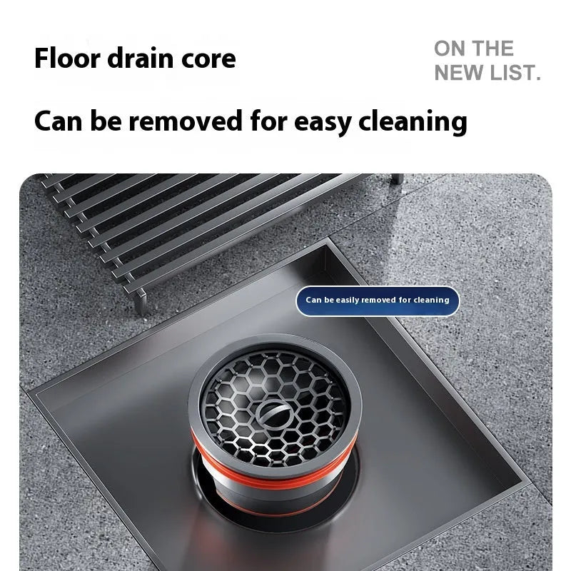 Gun grey 304 stainless steel courtyard floor drain with a square 15x15 cm grid.