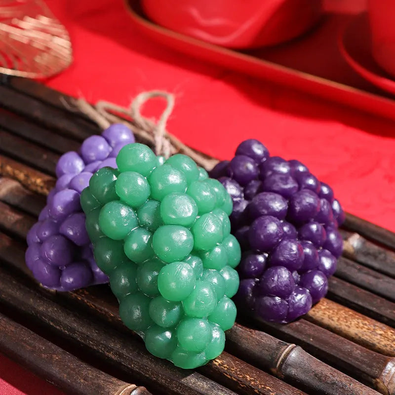 Purple and green grape cluster handmade soap bars showing grape design moulded into surface