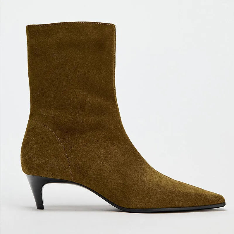 Women's black square toe ankle boots with side zipper and waterproof platform