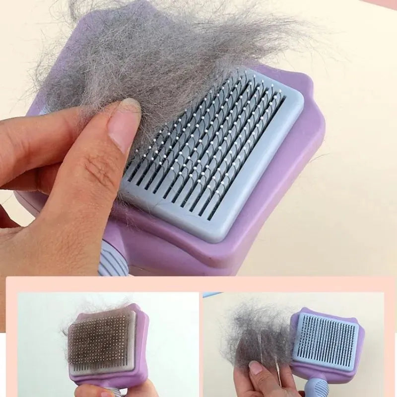 Self-cleaning dog brush for large dogs and cats in blue pink purple